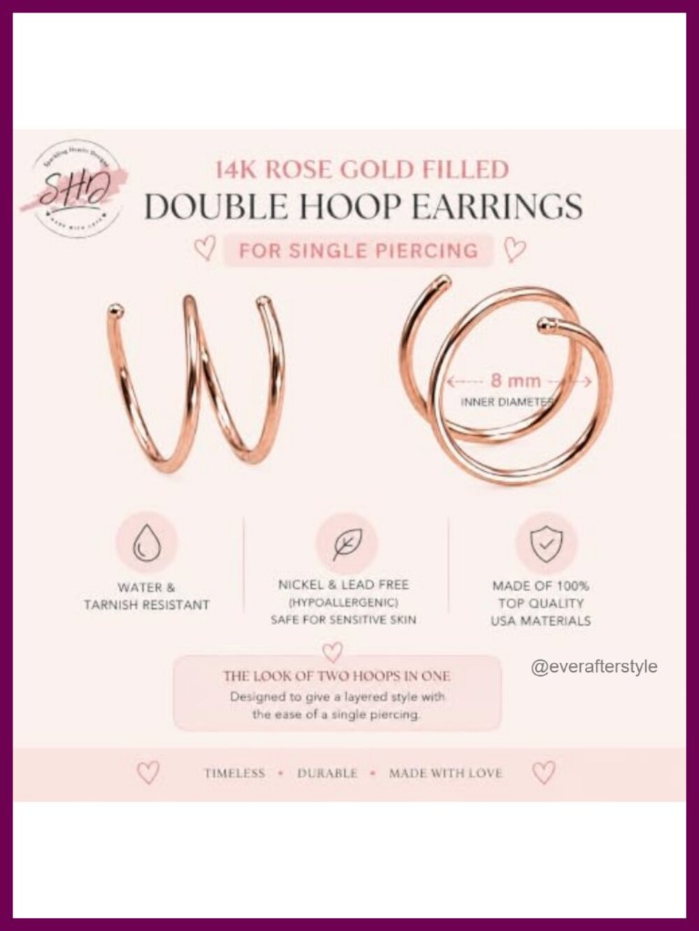 14k Rose Gold Filled Double Hoop Earrings Single Piercing Twist Illusion 8mm 19g - Picture 2 of 6